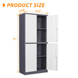 Anxxsu Metal Storage Cabinet, 71" Steel Cabinet with 2 Adjustable Shelves, Locking 4 Doors File Cabinet for Home, School, Office, Hospital, Garage Storage (Grey White) Anxxsu