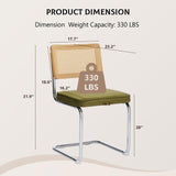 SOARMOTE Rattan Dining Chairs Set of 2,Upholstered Mid-Century Modern Dining Room Chairs with Cane Backrest,Retro Velvet Kitchen Chairs with Stainless Chrome Base,Green SOARMOTE