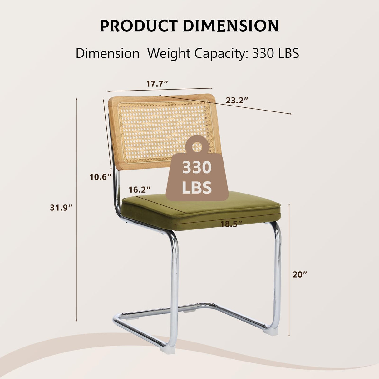 SOARMOTE Rattan Dining Chairs Set of 4,Upholstered Mid-Century Modern Dining Room Chairs with Cane Backrest,Retro Velvet Kitchen Chairs with Stainless Chrome Base,Green SOARMOTE