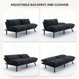 SoarTalent 67” Velvet Futon Sofa Bed Convertible Small Upholstered Couch 2-Seat Loveseat Sleeper with Adjustable Backrest and Armrest for Small Space Apartment,Gaming Room,Office(Black) SoarTalent