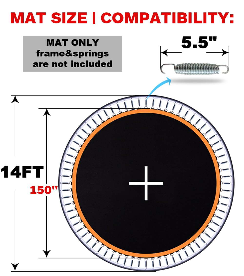 JumpTastic Replacement Trampoline Mat Fits14FT Trampoline Frame with 72 Pcs V-Ring Using 5.5in Spring(Not Include Spring | Mat's Diameter: 150in) Jump Tastic Trampoline