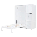 Merax Twin Size Rotating Wall Murphy Beds, Wood Folding Murphy Wall Bed with Bookshelf, Top Cabinet, Extendable Desk & Side Storage, White Merax