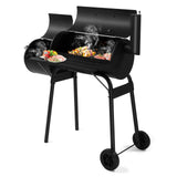 Outdoor Barrel BBQ Grill,Barrel Charcoal Grill with Offset Smoker, All Metal Outdoor Smoker with Side Table and Wheels for Outdoor Garden Patio and Backyard Cooking Shyneer