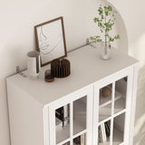 AIEGLE Elegant 4-Tier Glass Door Bookcase with Drawers - 31.5" Freestanding Storage Cabinet AIEGLE