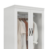Nesbsakte White Armoire Wardrobe Closet with Glass Doors, 94.49" W x 20.47" Dx 70.87" H, 6 Drawers, Hanging Rod & Shelves, Modern Style, Large Capacity Storage, Bedroom Furniture(72-72-72) Nesbsakte