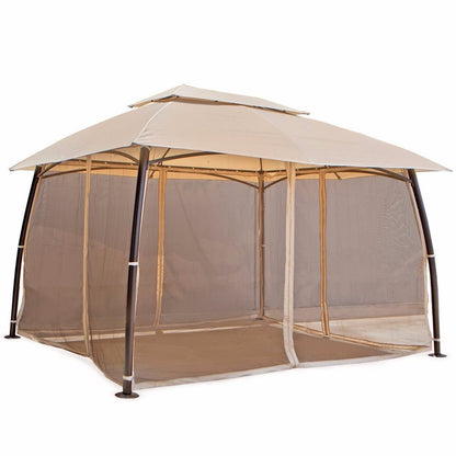 Barton 10' x 13' ft Garden Patio Gazebo Fully Enclosed All-Season w/Mosquito Netting and Curtains -Beige - WoodArtSupply