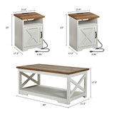 AMERLIFE 3-Piece Farmhouse Table Set Includes Coffee Table& Two End Tables, Side Table with Charging Station and USB Ports, for Living Room, Bedroom, Distressed White AMERLIFE