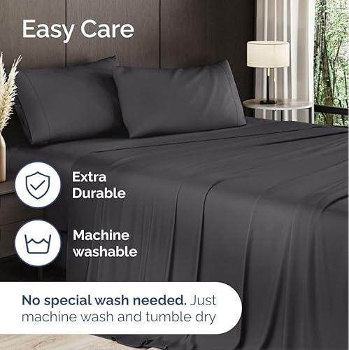 100% Rayon Derived From Bamboo - Bamboo Sheets Full Size - Cooling Sheets for Full - Soft, Breathable & Hotel Luxury Bedding - 1 Flat & 1 Fitted & 2 Pillowcases with 16 Inch Deep Pockets - Dark Grey CGK Unlimited