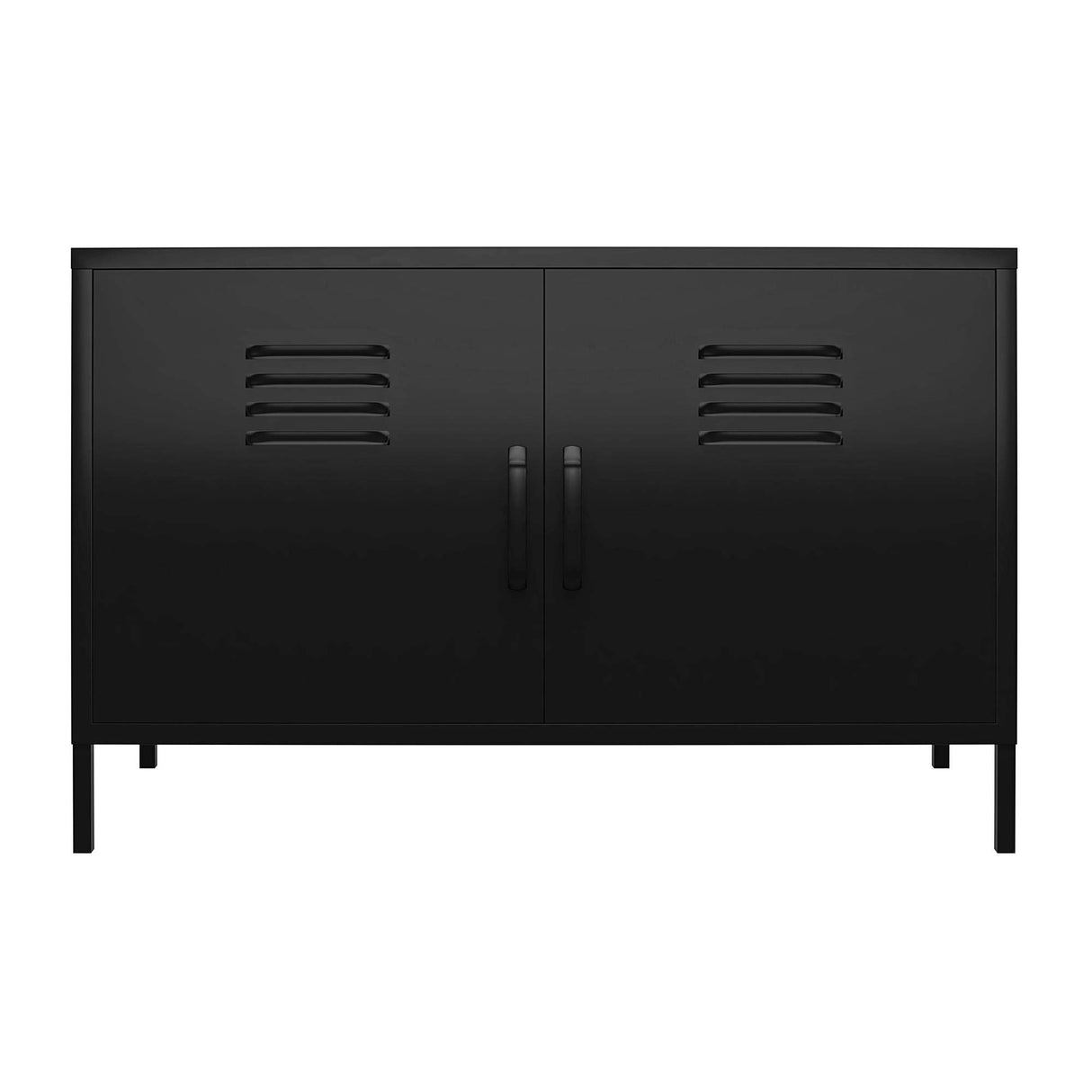 REALROOMS Shadwick 2 Door Wide Metal Locker Accent Storage Cabinet, Black REALROOMS