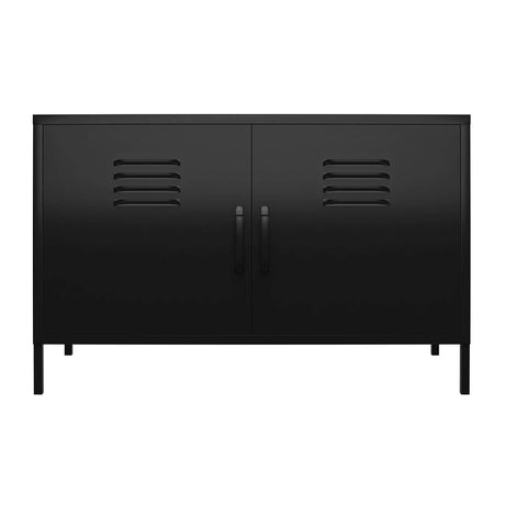 REALROOMS Shadwick 2 Door Wide Metal Locker Accent Storage Cabinet, Black REALROOMS