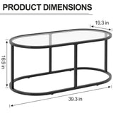 Wolawu Coffee Table Black Glass Coffee Tables for Living Room, Oval Table Center Table with Sturdy Metal Frame,Modern Tempered Glass Accent Tables for Bedroom Home Office Wolawu