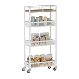 DGSNADGO Slim Rolling Storage Cart, 4-Tier Kitchen Cart on Wheels, Narrow Utility Cart with Handle and Wooden Tabletop for Small Space in Kitchen, Living Room, Bathroom, Laundry Room, Beige and White DGSANDGO