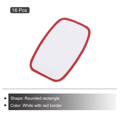 MECCANIXITY 16pcs Sublimation Patch Blank, 10x6cm/3.94x2.36 inch Fabric Iron-on Blank Heat Transfer Repair Patch for DIY Crafts Caps Clothes, White with red Border