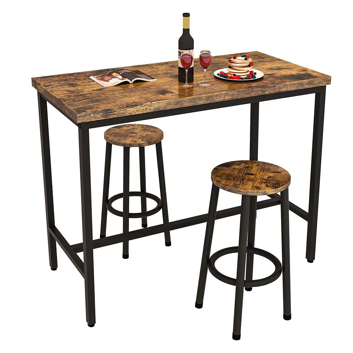 Recaceik 3 Piece Rustic Brown Pub Dining Set with Bar Table and Stools for Small Spaces - WoodArtSupply