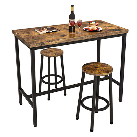 Recaceik 3 Piece Rustic Brown Pub Dining Set with Bar Table and Stools for Small Spaces Recaceik