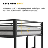 HXERY Bunk Bed Twin Over Twin, 54" Inch Metal Floor Bunk Bed with 11" Guardrails and Convertible Side Ladder. Black HXERY