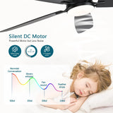 Ayaoty Ceiling Fans with Lights, 52 inch Low Profile Ceiling Fan with Light and Remote Control, Flush Mount, Reversible Motor, Dimmable, Noiseless, Black Ceiling Fan for Bedroom, Indoor/Outdoor Use Ayaoty