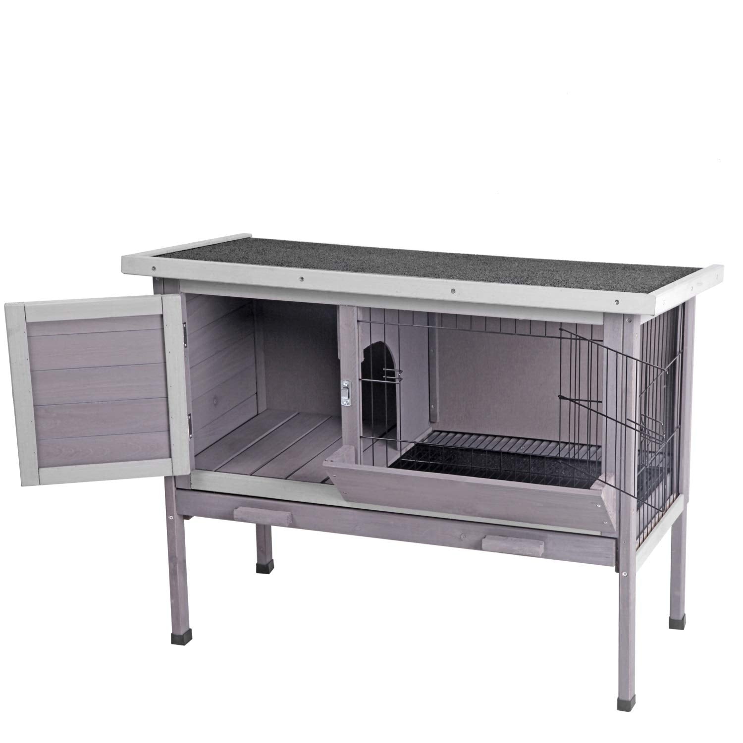 Aivituvin Outdoor Rabbit Hutch, Wooden Bunny Cages Indoor with Deeper Leakproof Tray - Upgrade with Metal Wire Pan - WoodArtSupply