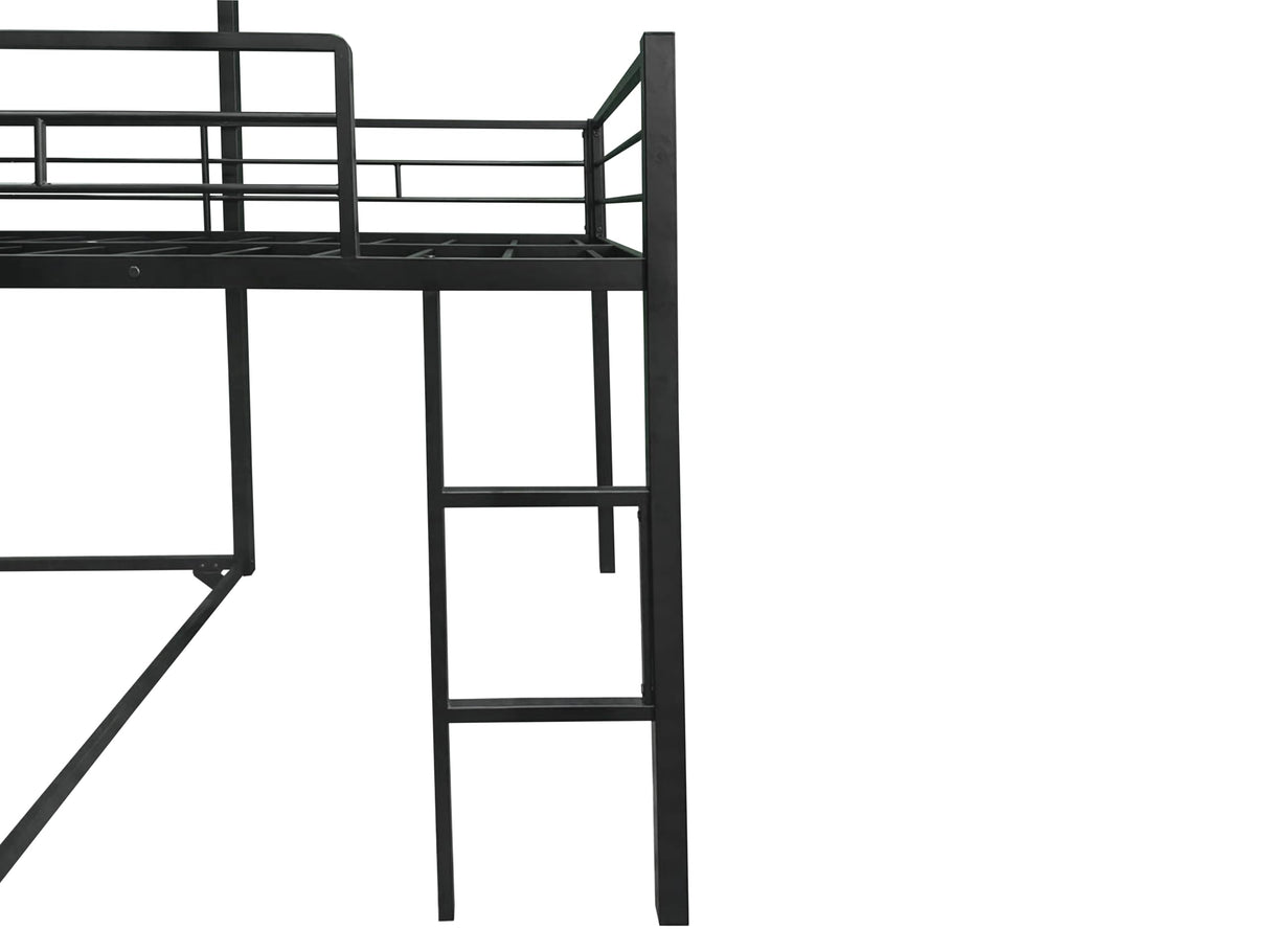 UOCFYK Twin Size L-Shaped Metal Triple Bunk Bed, Triple Bedframe with Ladder & Full-Length Guardrail for Kids Junior Adults, Box Spring Needed, Space Saving, Black UOCFYK