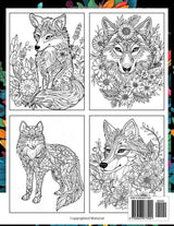Floral Wolf Coloring Book: 48 Wolfs Among Flowers Illustrations For Stress Relief Majosta