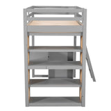 Harper & Bright Designs Twin Loft Bed with Desk, Shelves, and Storage in Grey Harper & Bright Designs