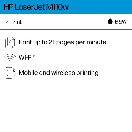 HP LaserJet M110w Wireless Printer, Print, Fast speeds, Easy setup, Mobile printing, Best for small teams HP
