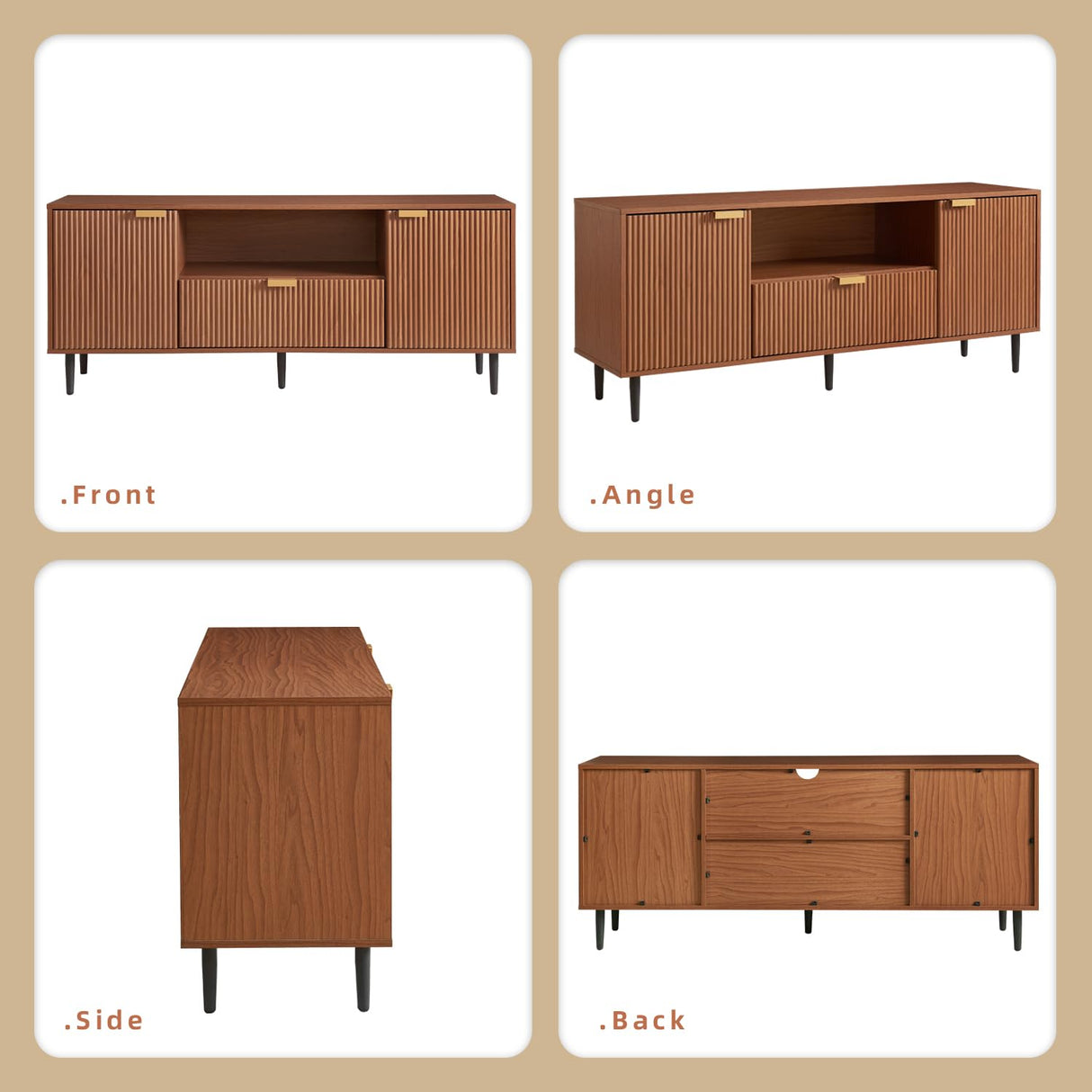 Okvnbjk Modern TV Stand for 65 Inch TV, Fluted TV Consoles for Living Room, Media Console with Soft Hinge & Drawer, Wood Entertainment Center with Storage, Mocha Okvnbjk