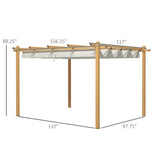 Outsunny 10' x 13' Retractable Pergola Canopy, Wood Grain Aluminum Pergola, Outdoor Sun Shade Shelter for Grill, Garden, Patio, Backyard, Deck, Cream White Outsunny