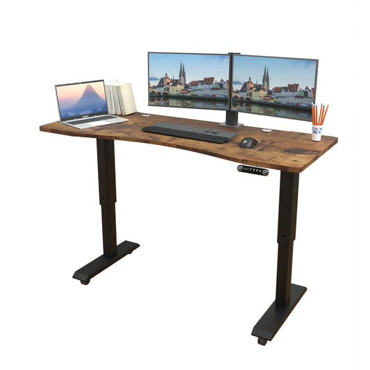 Sileye Electric Sit Dual Motor Height Adjustable, Memory Stand Up Desk with Drawer, Ideal for Daily Use at Home Office, Bedroom, 63x30 Inch, Dark Brown - WoodArtSupply