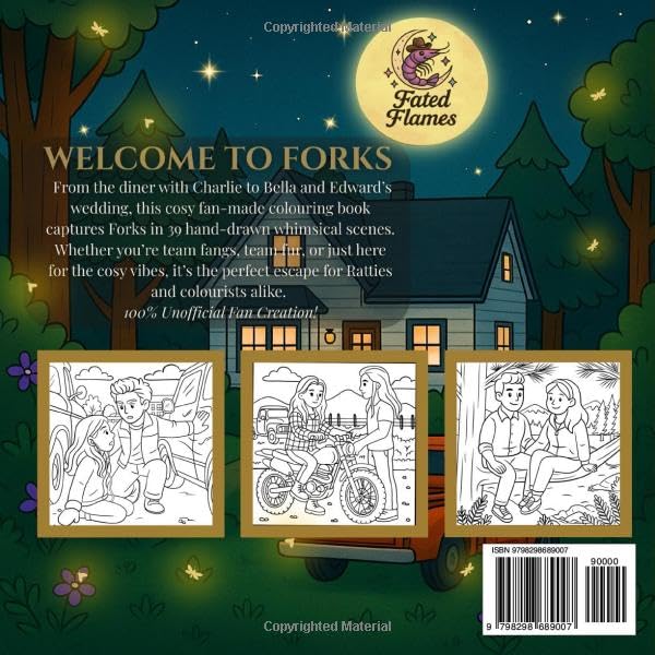 Moonlight Moments: Romance and Cosy Vibes in Forks A Hand-Drawn Colouring Book: Fan-Made Collection of Vampires, Wolves & Romantic Forest Scenes for Teens & Adults Majosta