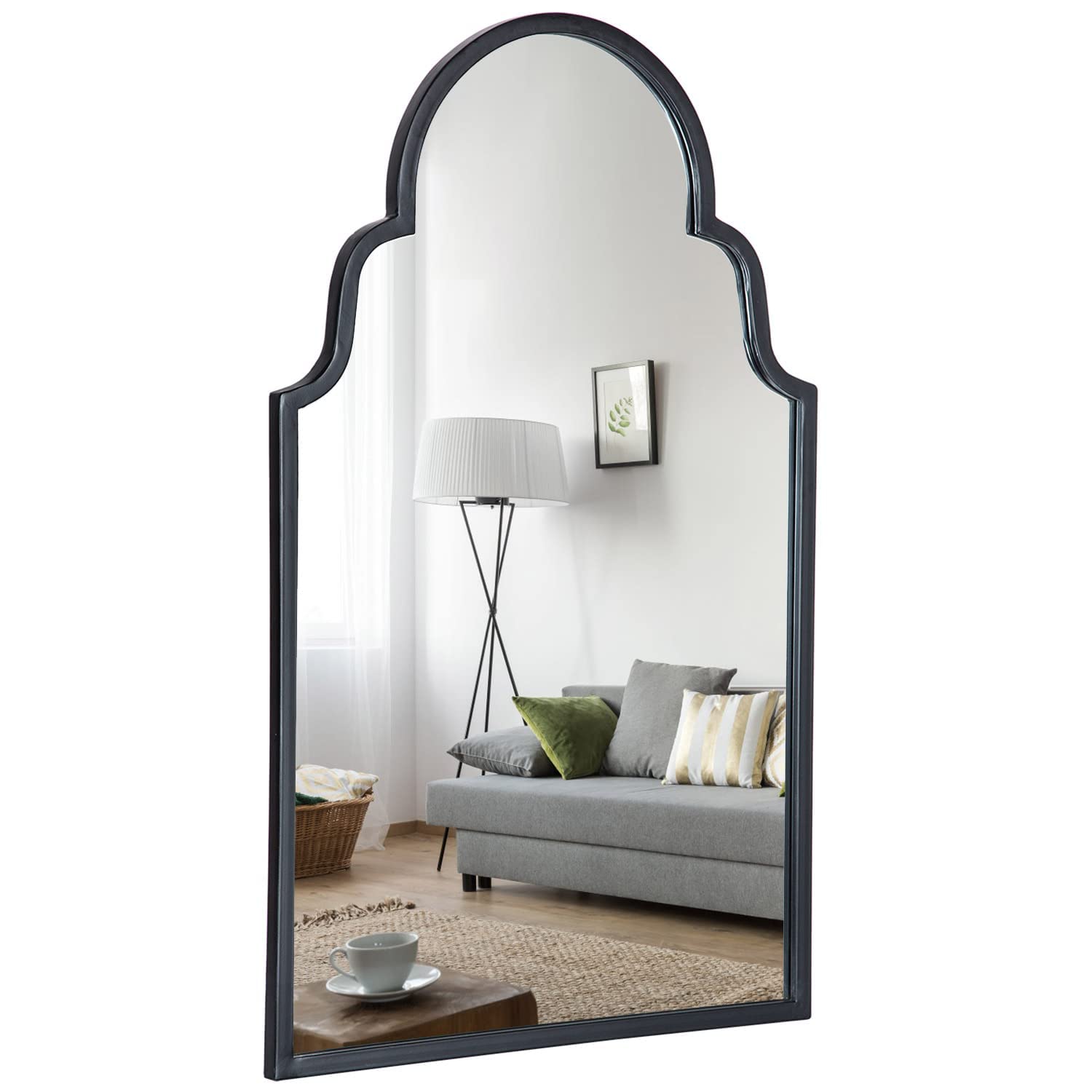 VVK Arch Wooden Wall Mounted Mirror for Decor,24"x39"Large French Antique Dark Black Farmhouse Mirror Perfect for Your Kitchen, Bedroom, Stairways, Entry Way and Living Room - WoodArtSupply