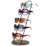 MyGift 5 Tier Black Metal Sunglasses Display Stand Rack Jewelry Organizer Holder for Sunglasses, Eyewear, Glasses with Round Burnt Wood Base MyGift
