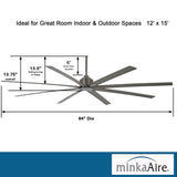 MINKA-AIRE F896-84-SI Xtreme H2O 84 Inch Outdoor Ceiling Fan with DC Motor, Gray Smoked Iron Finish MINKA-AIRE