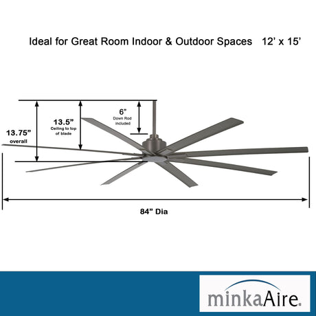 MINKA-AIRE F896-84-SI Xtreme H2O 84 Inch Outdoor Ceiling Fan with DC Motor, Gray Smoked Iron Finish MINKA-AIRE
