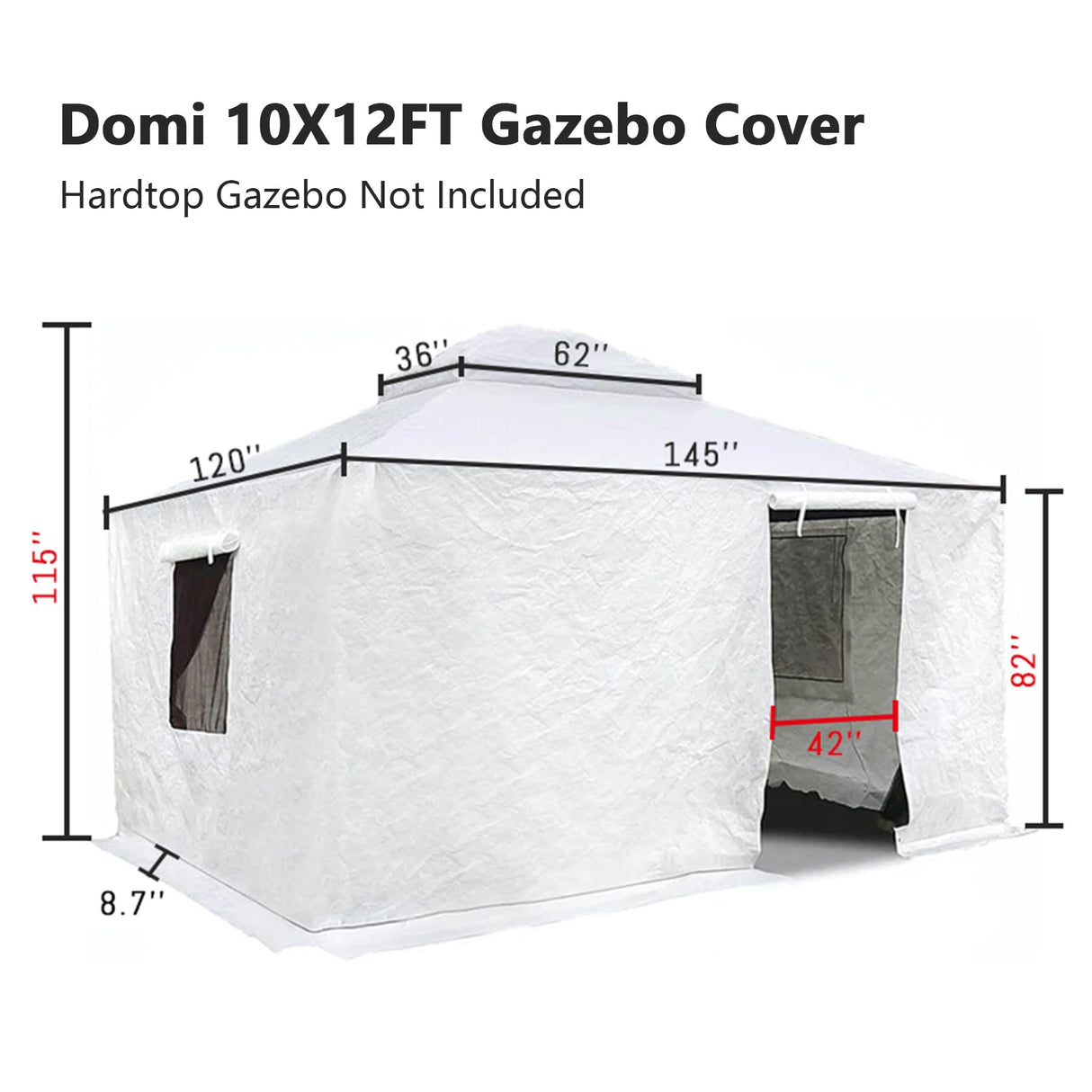 Gazebo Accessories 10' x 12' Universal Winter Gazebo Cover for Hardtop Gazebos,Enclosed Cover with Sidewalls and Mesh Windows Waterproof (White) by domi outdoor living domi outdoor living