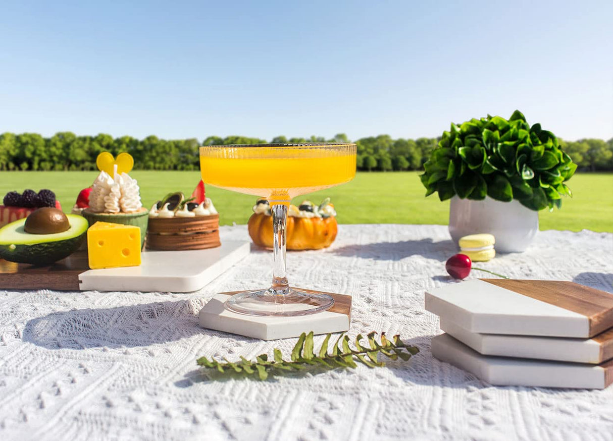 Wood Marble Coasters for Drinks, Modern Rustic Acacia Hexagon Coasters Set Decorative Coasters Bar Coasters for Living Room Coffee Wooden Table Beer Mug Christmas Housewarming Wedding Home Decor 4Pcs WLWNWFT