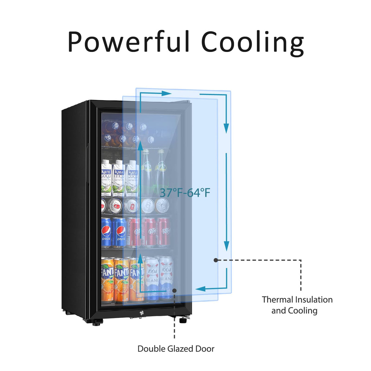 Saeoola Beverage Refrigerator, 3.2 Cu.ft Mini Fridge with Double Glass Door, Cooler for Soda, Beer or Wine for Home, Office or Bar with Adjustable Removable Shelves (Black) Saeoola