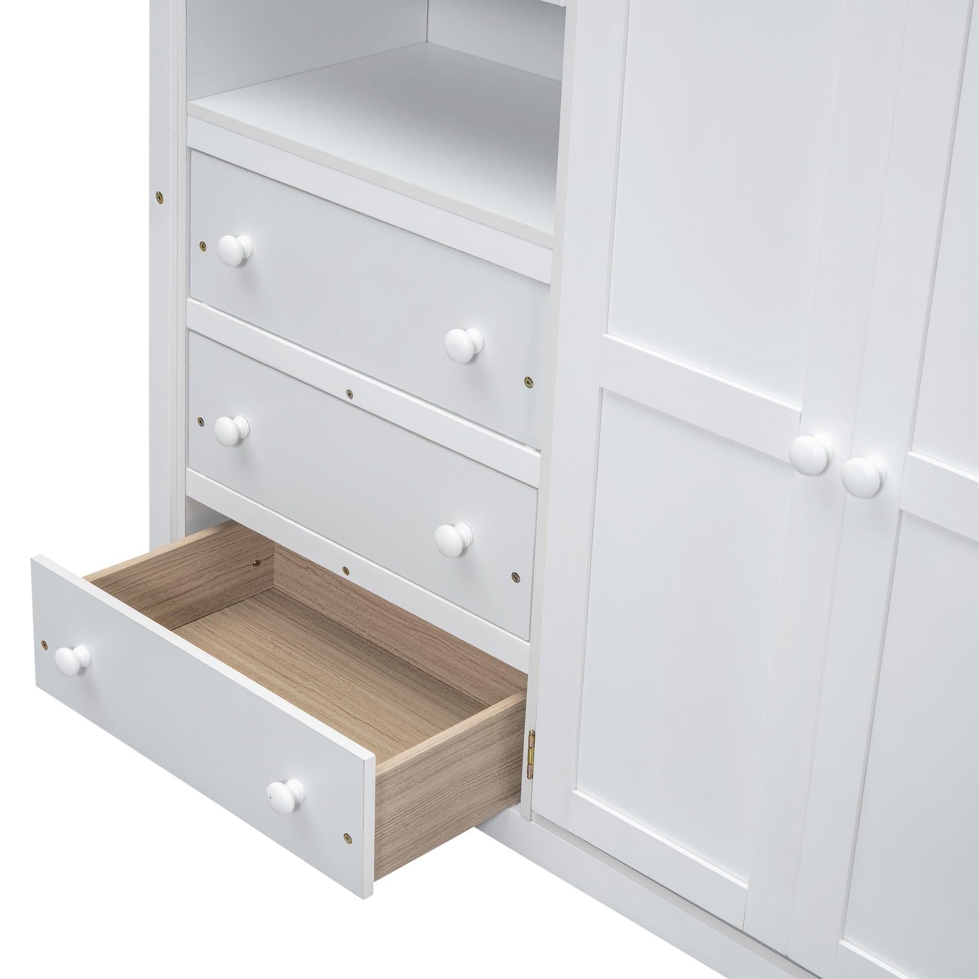 Full-Size White Loft Bed with Desk, Wardrobe, and Storage Drawers by Harper & Bright Designs - WoodArtSupply