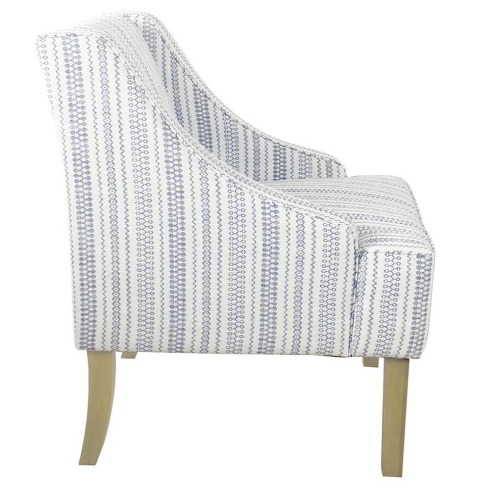 HomePop Velvet Swoop Arm Accent Chair, Blue and White farmhouse stripe HomePop
