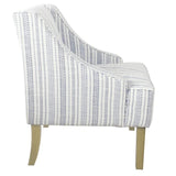 HomePop Velvet Swoop Arm Accent Chair, Blue and White farmhouse stripe HomePop
