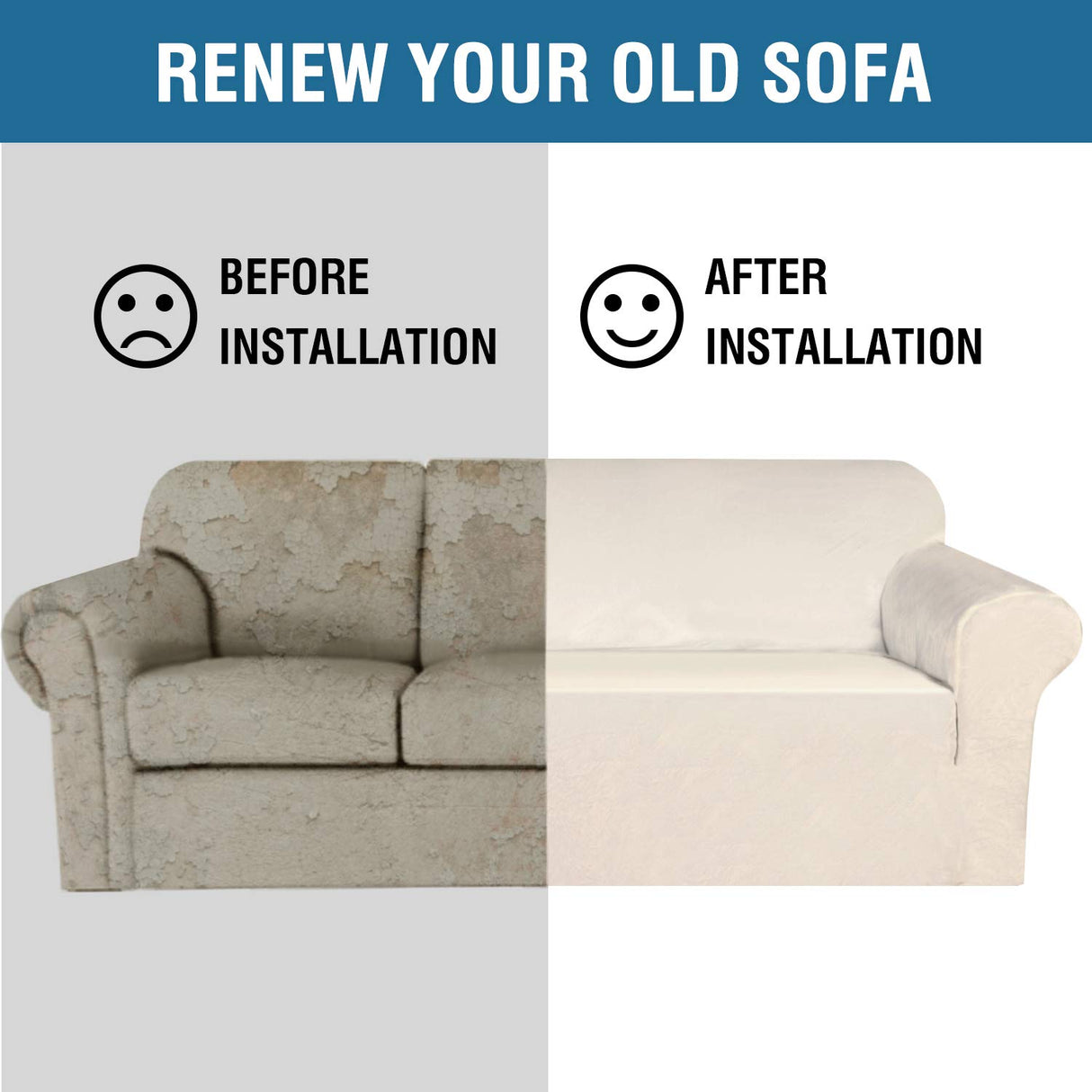 H.VERSAILTEX Stretch Velvet Loveseat Covers for 2 Cushion Couch Covers for Living Room Sofa Covers Slipcovers with Non Slip Straps Bottom, Ultra Thick Comfy Velour (Width 58"-72", Ivory) H.VERSAILTEX