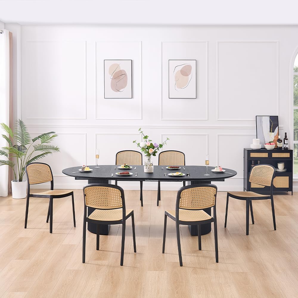 WILLIAMSPACE 86.61" Wood Extendable Dining Table for 6 to 8, Modern Oval Kitchen Table with Wooden Pedestal Base, Mid Century Large Round Dining Room Table Furniture, Easy to Assemble, Black WILLIAMSPACE