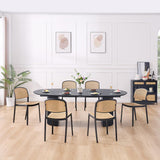 WILLIAMSPACE 86.61" Wood Extendable Dining Table for 6 to 8, Modern Oval Kitchen Table with Wooden Pedestal Base, Mid Century Large Round Dining Room Table Furniture, Easy to Assemble, Black WILLIAMSPACE