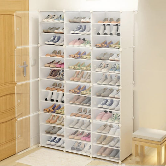 Portable Shoe Rack Organizer 72 Pair Shoe Storage Cabinet with Door 12 Tier Plastic Shoe Rack Shoe Organizer Stackable Shoe Shelves Detachable Shoe