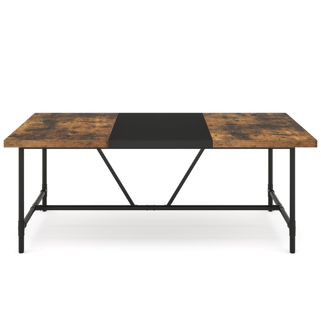 Tribesigns 6FT Conference Table, 70.8" W x 35.4" D Meeting Table Conference Room Tables with Pipe Metal Frame, Rectangle Training Seminar Table Computer Desk for Home Office, Brown Tribesigns