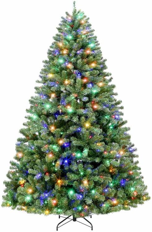 Hykolity 9 ft Prelit Christmas Tree, Holiday Decoration with 600 Color Changing LED Lights, 2100 Branch Tips, Metal Stand and Hinged Branches, 10 Color Modes