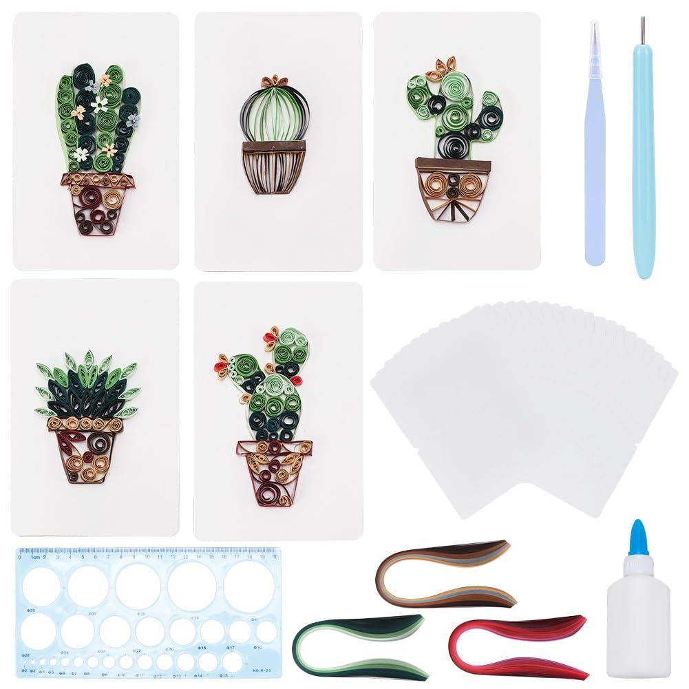 WEBEEDY Paper Quilling Kit 20 Sets DIY Cactus Card Quilling Kit with Paper Quilling Strips Tools and Supplies Greeting Card Making Kits for Beginners DIY Handmade Craft Home Room Wall Decor Gift WEBEEDY