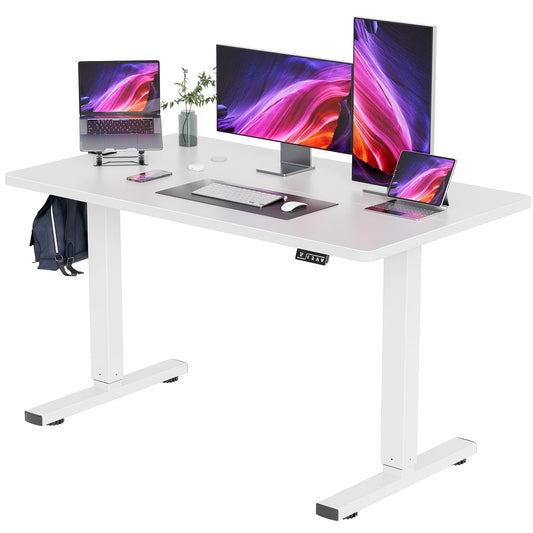 YESHOMY Height Adjustable Electric Standing Desk 55 inch Computer Table, Home Office Workstation, 55in, White Leg/White Top - WoodArtSupply