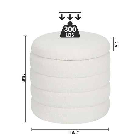 Dolift Modern Teddy Sherpa Foot Rest for Couch, Round Ottoman with Storage, Upholstered Foot Stools Ottoman, Vanity Chair for Makeup Room Bedroom Living Room (White) Dolift
