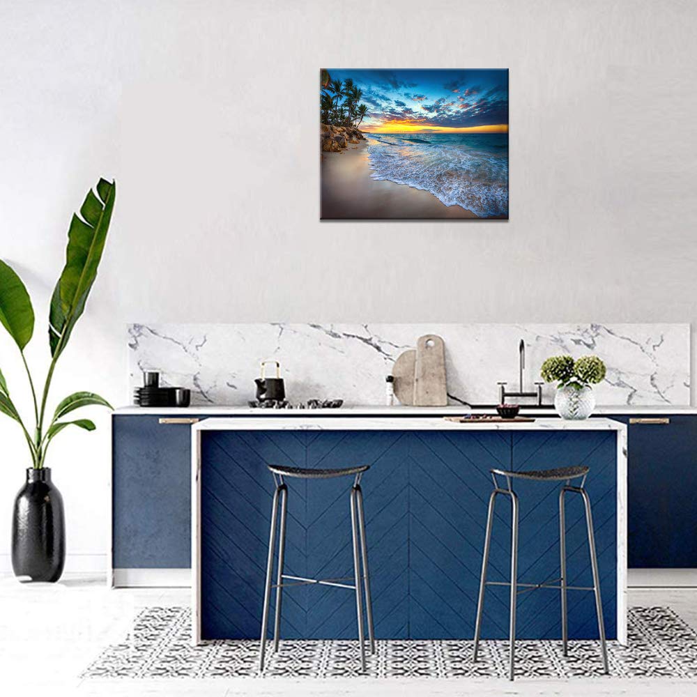 TUMOVO Adult Paint by Number - Caribbean Beach Paint by Numbers for Adults Beginner Seaside Cloudscape Paint by Numbers Kit with 3 Size Brushes and Acrylic Pigment, 16x20 Inches(Frameless) TUMOVO